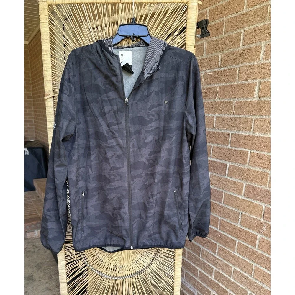 Vuori Men's Camo Full Zip Hooded Lightweight Active Jacket Black Gray L LOGO